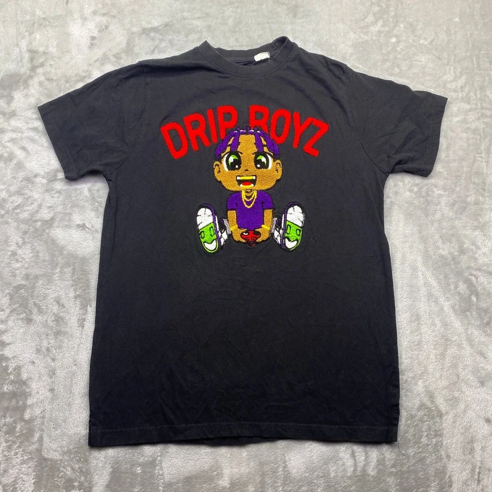 FWRD Denim Drip Boyz Chenille Patch Graphic T-Shirt Black Mens‎ Large Street